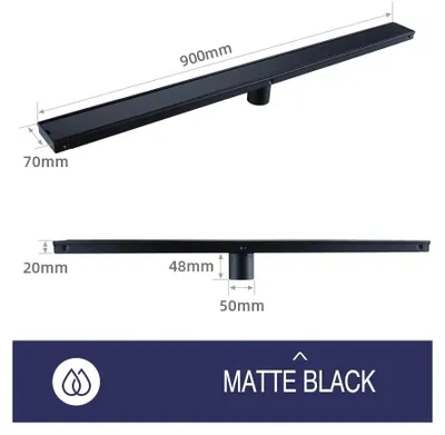 Produktbild von Badezimmer Bodenablauf - Lineare Duschrinne 90 cm - Edelstahl 304 - Gebürstete Oberfläche - Geruchsverschluss Deodorisation - Für Flieseneinlage - Schwarz