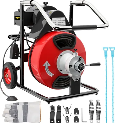 Produktbild von VEVOR Rohrreinigungsmaschine 390W Rohrreinigungsgerät Spirale 15 mm x 13 mm kompakter elektrische Abflussreiniger mit 8 auswechselbare Messer Schiebehülsenwerkzeug 1750 RPM für die Rohrinstallation