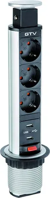 Produktbild von Ausziehbare Schreibtisch-Steckdosenleiste ? 60 mm, 3 x Schuko, 2 x USB 2,1 A, 5 V (silberfarben)