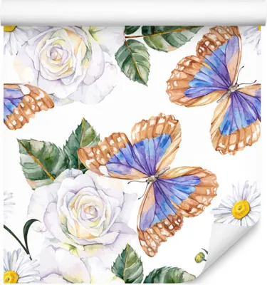 Obrázok produktu pre 10m VLIES WALLPAPER rolka kvety ruže sedmokrásky motýle XXL