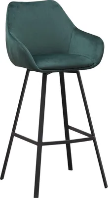 Immagine prodotto di Sgabello da bar - Velluto verde scuro - Con schienale e bracciolo - Poggiapiedi - Altezza regolabile - 1 pezzo