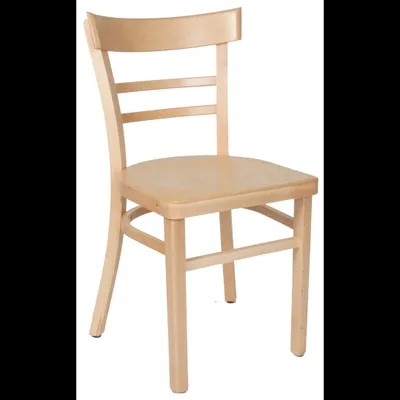 A light brown wooden chair with a curved backrest and three horizontal slats, shown against a white background.