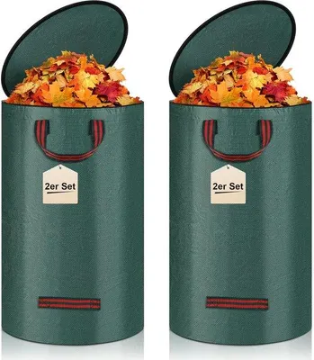Immagine prodotto di Sacco da giardino verde da 120 litri con coperchio e manici, robusto e pieghevole