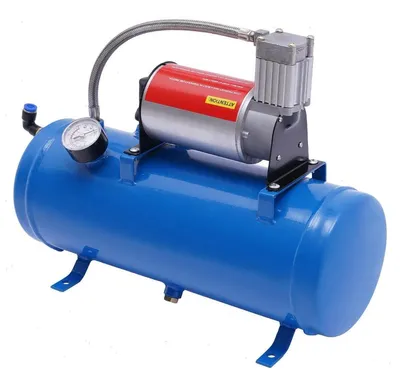 Produktbild von Tragbarer Luftkompressor - 12V Auto Reifenfüller mit Tank - 6 l, 150 psi ≈10 bar - Automatische Abschaltung 90/120 psi - 3,8 m Schlauch - Blau