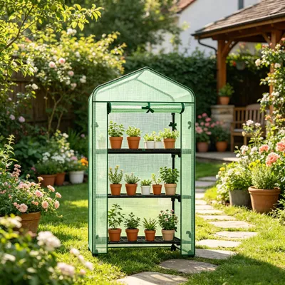 Imagen del producto de Invernadero pequeño con ruedas, invernadero de plástico, invernadero para patios (solo con estructura de invernadero)
