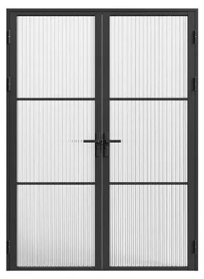 Produktbild von Komplette 2-flügelige Doppeltür aus Aluminium und strukturiertem Glas - 2 x H 204 x B 83 cm - Schwarz - MASERU