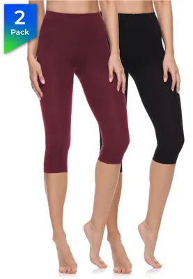 Produktbild von Merry Style Damen 3/4 Leggings Fitnesshose aus Baumwolle 2 Pack MS10-199 (Schwarz/Weinrot, S)