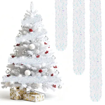 Lametta-Girlande, 4 Stück x 2 m, Weihnachtsdeko, glänzend, weiß