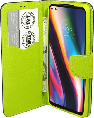 Produktbild von Buch Tasche "Fancy" kompatibel mit Motorola Moto G 5G Handy Hülle Etui Brieftasche Schutzhülle mit Standfunktion, Kartenfach Blau-Grün