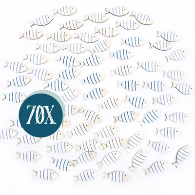 Produktbild von 70 Minifische in 4 cm weiß blau natur - zum Streuen an Taufe Kommunion Firmung