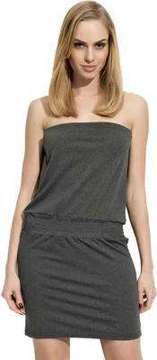 Produktbild von Damen Kleid Tunika Minikleid Bandeau Trägerlos Rückenfrei; Grafit/S