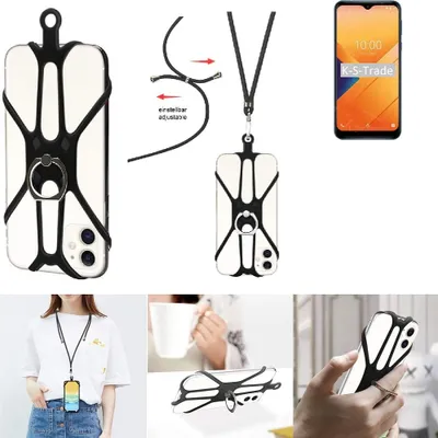 Produktbild von K-S-Trade 3in1 Handykette Handyband Handykordel Halsband Smartphone-Ring Handy-Ring kompatibel mit Wiko Y81 Fingerhalterung Handyring Tischständer