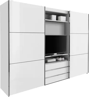 A white wardrobe with a central TV unit.