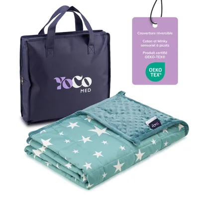 Image de YoCo Med Couverture lestée enfant 120 × 90 cm 2,4 kg – Étoiles Vertes