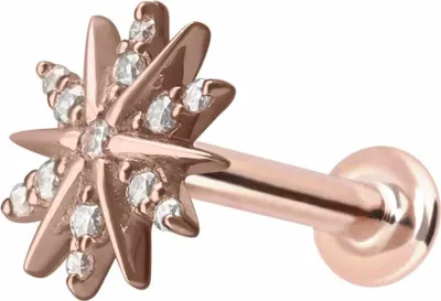 Produktbild von Ohrpiercing, Nasenpiercing 14 Karat Gold Labret mit Innengewinde MOISSANIT-BLUME 14 Karat | RoséGold Stablänge: 7mm - Stabstärke: 1mm