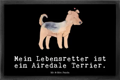 Produktbild von Mr. & Mrs. Panda Schmutzmatte Airedale Terrier Lebensretter 40 x 60 cm - Schwarz - Geschenk, Schmutzfangteppich, Bodenvorleger, Schmutzfangmatte, fußmatte, Fußabtreter