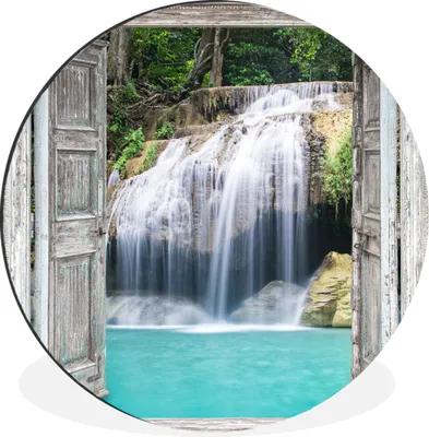 Produktbild von MuchoWow® Aluminium Wandkreis Aussicht - Wasserfall - Natur - Landschaft Ø 90 cm Wanddeko Modern Wohnzimmer - Mauerkreis - Wandbilder - Runde Bild - Bild aus Aluminium - Schlafzimmer - Wohnzimmerdekoration - Wand Dekoration