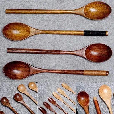 Produktbild von Holz Dessertbesteck 4er Set mit langen Löffeln, Holz, für Kaffee, Tee, Honig