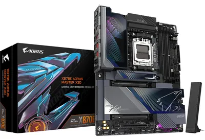 Obrázok produktu pre GIGABYTE X870E AORUS MASTER X3D, AMD, Pätica AM5, AMD Ryzen 7000 Series, AMD Ryzen 8000 Series, AMD Ryzen 9000 Series, Pätica AM5, DDR5-SDRAM, 256 GB