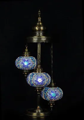 Produktbild von Turkische Vloerlampe - Ostere Vloerlampe - Stehlampe Blau mit 3 Mosaik-Glaskugeln - Handgemacht und Einzigartig