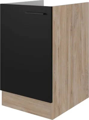 Produktbild von Spülenunterschrank ohne Arbeitsplatte - 50 cm breit - Schwarz matt Endgrain Oak – Capri