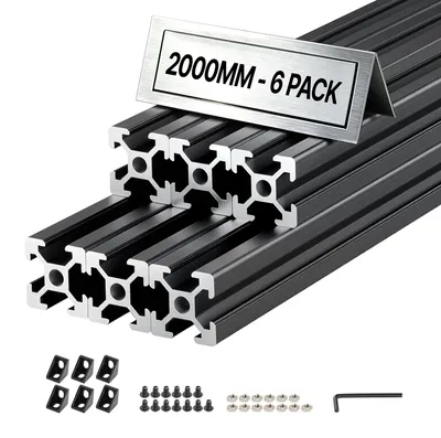 Produktbild von VEVOR 2020 Aluminium Profile 6 Stk. 2 m, Eloxierte T-Nut-Aluprofile nach EU-Standard, Hochfestes Strangpressprofil, Aluminiumschiene für 3D-Druckerteile, CNC-DIY-Werkbänke und Montage, Schwarz