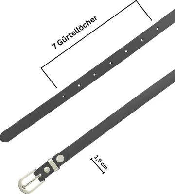 Produktbild von Ledergürtel Damen,  GERMANY 1,5 cm schmaler Echtleder Gürtel, für Kleid und Anzughose, 100% Leder, Dunkelgrau, Größe 90