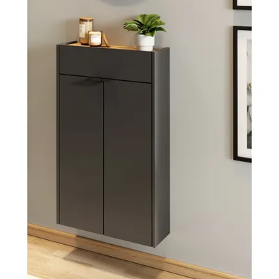 Produktbild von Flurschrank Schuhschrank 56cm in grau mit Eiche ABERDEEN-01 ideal für schmale Flure, B/H/T ca. 56/97/22 cm