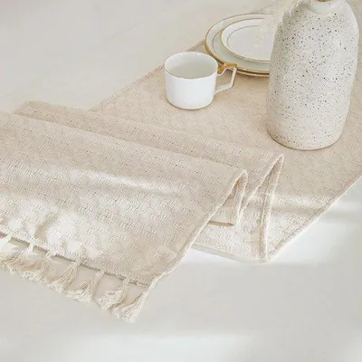 Produktbild von Waschbare Tafeldecke Linnen beige geruit 40x240cm