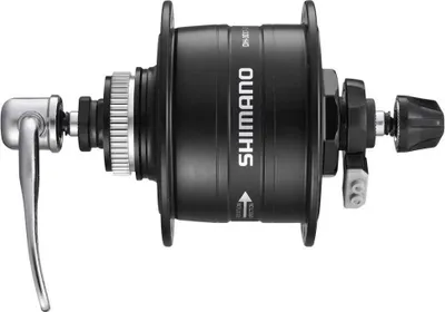 Zdjęcie produktu dla Piasta dynamo DH-3D37-QR, 36 otworów Shimano, centralna blokada tarczy, szybkozamykacz, czarna