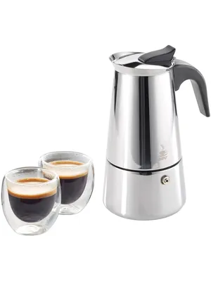 Produktbild von GEFU Espressokocher Emilio + 2 Espressogläser