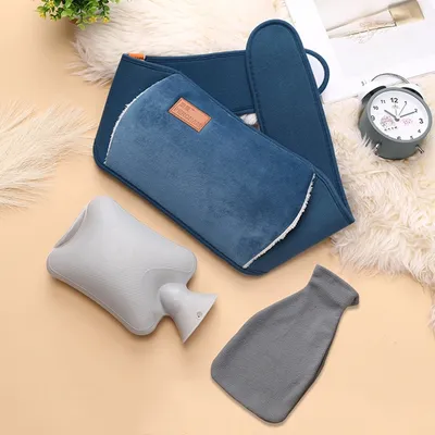 Produktbild von 3er/Set Wärmflasche mit Hüftgurt Winter Warmem Plüsch Taillenschutzgürtel (Blau)