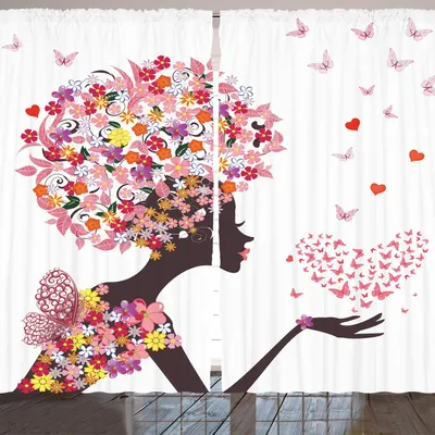 Produktbild von ARANDE Schmetterlinge Gardine, Mädchen mit einem Herzen der Schmetterlinge, Blüten Sommerzeit Fantasie Bild, 280 x 245 cm, Mehrfarbig