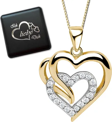 Produktbild von Damenkette  Herz echt 925 Sterling Silber Halskette mit Anhänger  Bicolor Damen Frauen Kette K821+V8+42cm