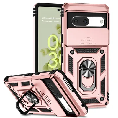 Obrázek produktu pro Pouzdro pro Google Pixel 7 Pro dvouvrstvé pouzdro s posuvným krytem kamery a prstencovým stojánkem Růžový