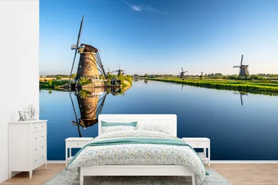 Produktbild von MuchoWow® Fototapete für Wohnzimmer oder Schlafzimmer Wandtapete Vinyl Motivtapete Mühlen - Holland - Wasser - 390x260 cm - Papiertapete