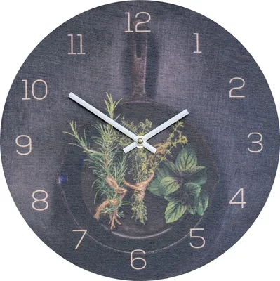 Produktbild von Wanduhr Holz 30x30cm Rund Holzuhr Uhr Holzbild Kräuter Küchenuhr Küche Deko