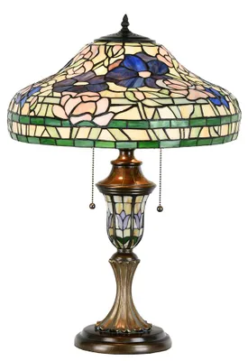 Zdjęcie produktu dla Clayre & Eef Lampa stołowa Tiffany Ø 46x60 cm Beżowo-zielone szklane kwiaty