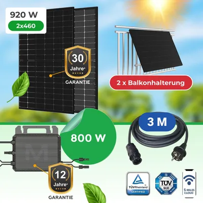 Produktbild von Balkonkraftwerk 920W 2x460W Bifazial + Marstek M2-800 + Halterung (WLAN/App-Steuerung)-Komplettset plug & Play.