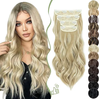 Image de Extensions de cheveux à clipser, 55 cm, lot de 4 pièces, 165 g, pour femmes, pièces de cheveux