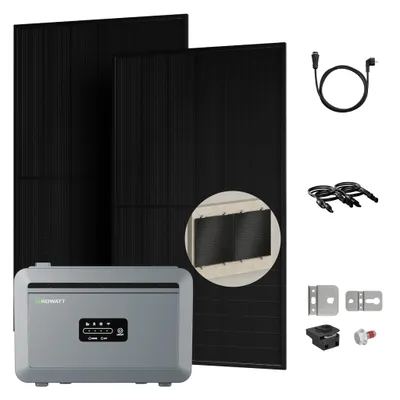 Produktbild von Powerness Balkonkraftwerk mit Speicher, Growatt NEXA 2000 Speicher mit 2x 500W Bifazial Solarmodule und 2x Fischer Fassadenhalterung (0% MwSt)