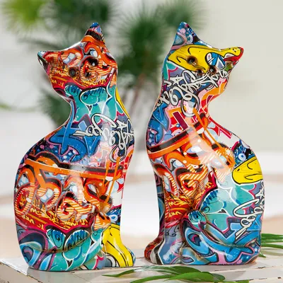 Produktbild von Gilde Figur, Katze, Street Art, Graffiti, Kunstharz, mehrfarbig, VE 2, 2fach sortiert Höhe: 28.00 cm Breite: 14.00 cm Tiefe: 9.00cm 37539