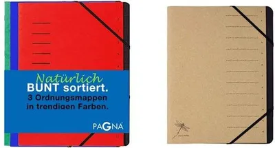 Produktbild von Organisationsmappe-Set, 12 Schubladen, Grundausstattung, 3 Stücke, schlichte Eckenhalter, umweltfreundlicher Karton, dezent gedruckt.