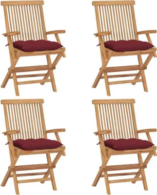 Produktbild von Gartenstühle mit Weinroten Kissen 4 Stk. Massivholz Teak