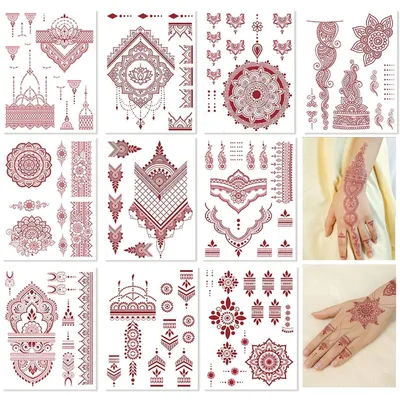 Image de Kit de tatouages temporaires Deluxe, 10 feuilles, motifs floraux marron, imperméables, pour adultes et festivals