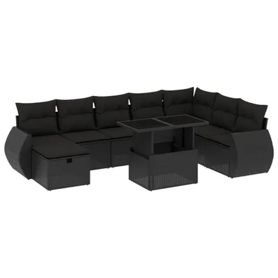 Produktbild von vidaXL 9-tlg. Garten-Sofagarnitur mit Kissen Schwarz Poly Rattan