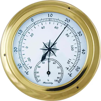 Produktbild von Thermo-Hygrometer aus Messing 14,5x10x4,2cm Stilvolle Retro Nautische Dekoration