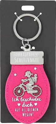 Produktbild von Depesche Schutzengel \Fahrradfahrer\" Schlüssel-Anhänger aus pinkem Filz und Metall, Glücksbringer als kleines Geschenk für die Liebsten unterwegs - ein Stück"
