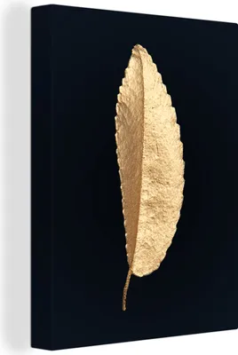 Produktbild von MuchoWow® - Leinwandbilder - Blätter - Schwarz und Gold - Luxus - Chic - Natur, Wandbild, Wanddeko Bilder Wohnzimmer, 30x40 cm