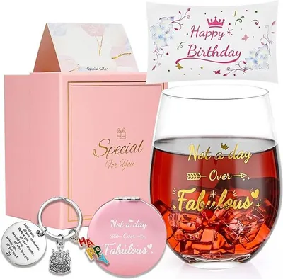 Zdjęcie produktu dla Zestaw prezentowy dla niej Kieliszek wino + kosmetyczka + lusterko